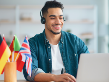 Young man learning languages