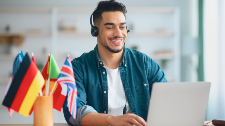 Young man learning languages